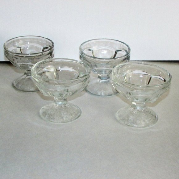 4 Depression Glass Footed Ice Cream Sundae Bowls Clear Dishes - Picture 6 of 6